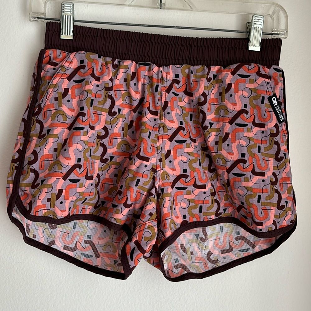 Outdoor Research Women Zendo Multi Shorts moth print SPF 50 brown pink XS NWT!